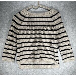 Joe Fresh Womens XS Long Sleeve Black Creme Striped Sweater Crop Chunky Knit
